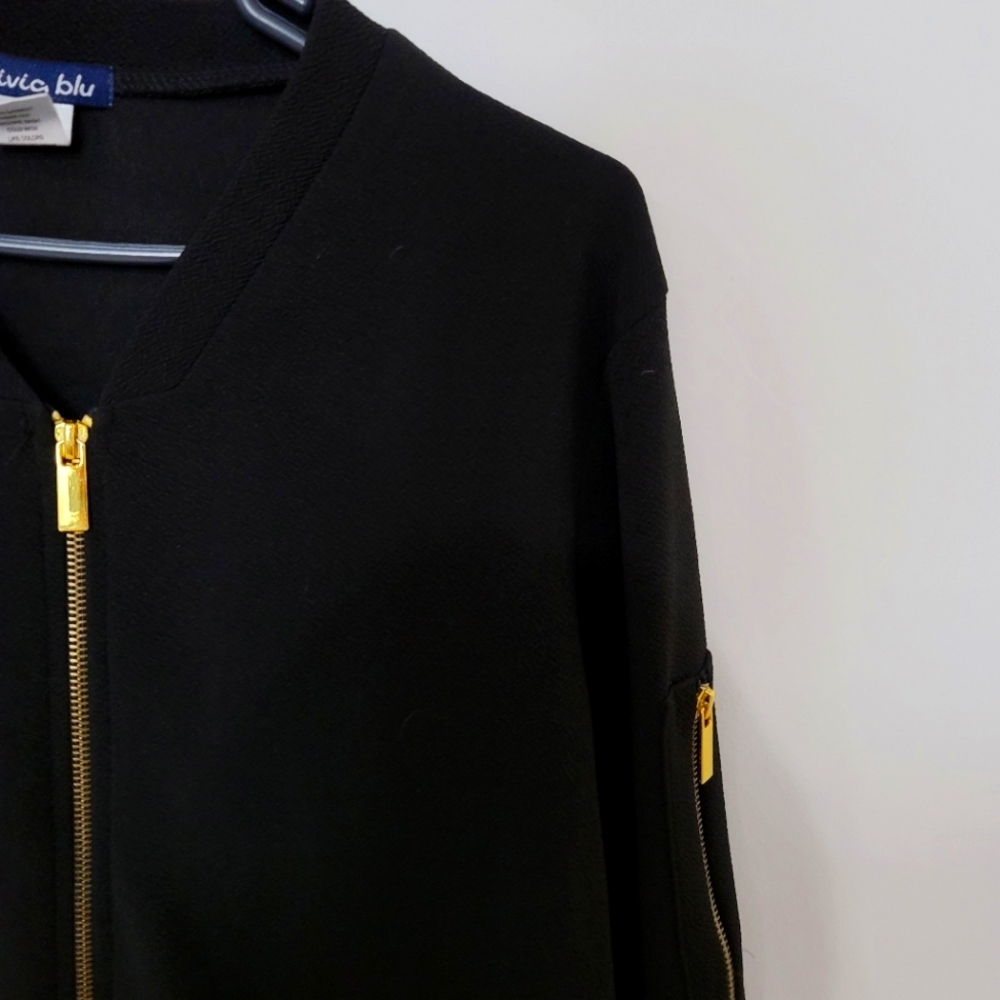 Olivia Blu Black Bomber Jacket With Gold Zipper Detailing​ - Picture 7 of 12